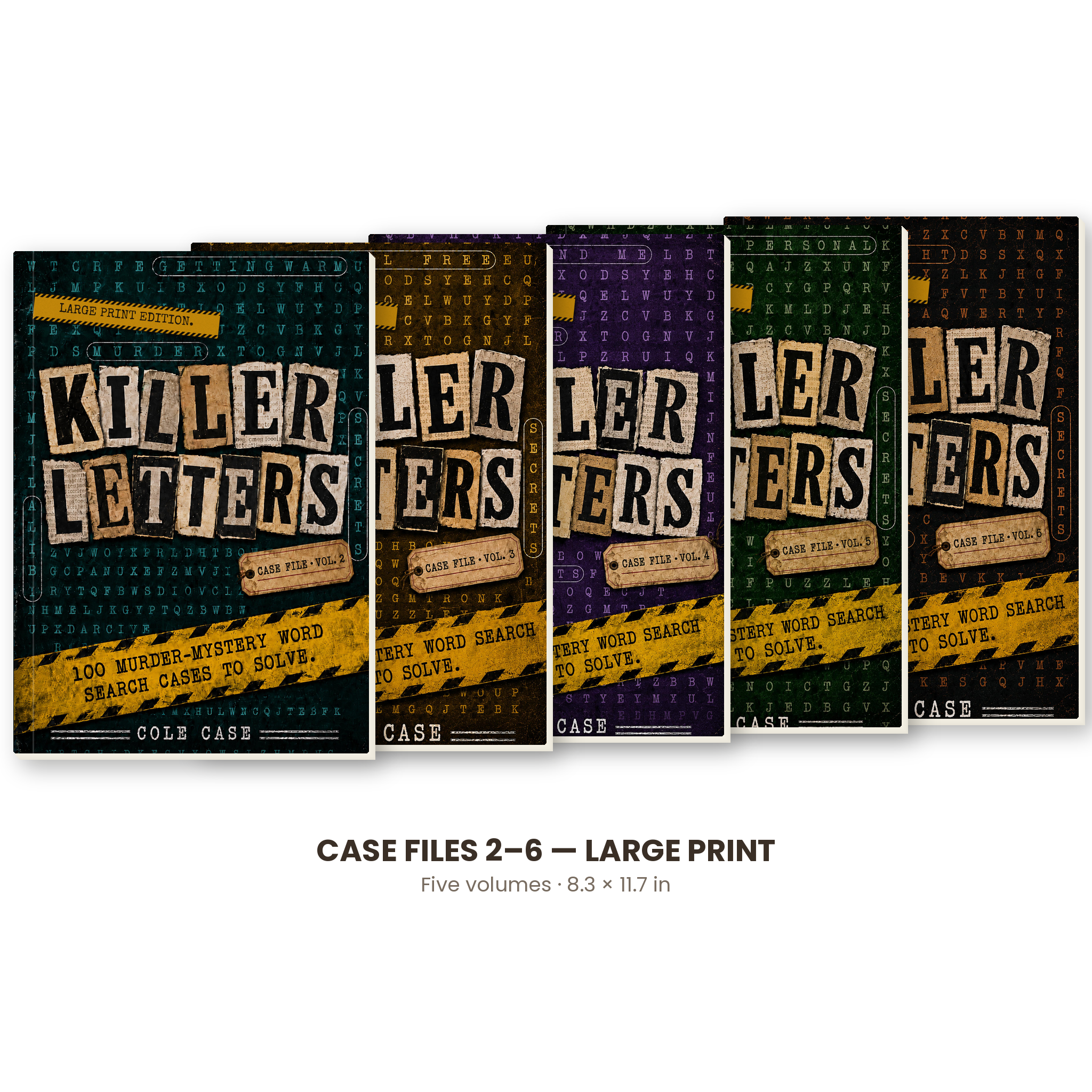 Killer Letters Case Files 2-6 continuation bundle, five large print 8.3x11.7 volumes