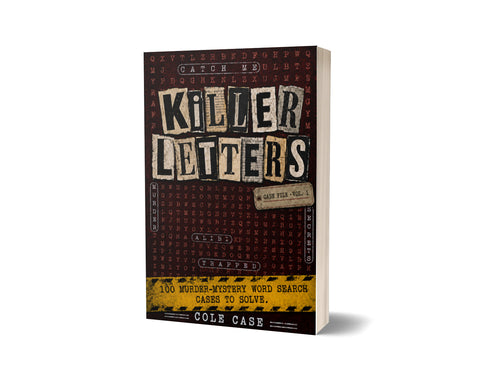 Killer Letters Vol. 1 paperback mockup for PageTurn Puzzles noir mystery word search series