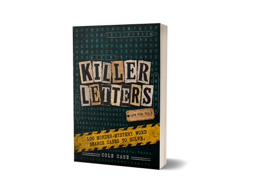 Killer Letters Vol. 2 paperback mockup for PageTurn Puzzles noir mystery word search series