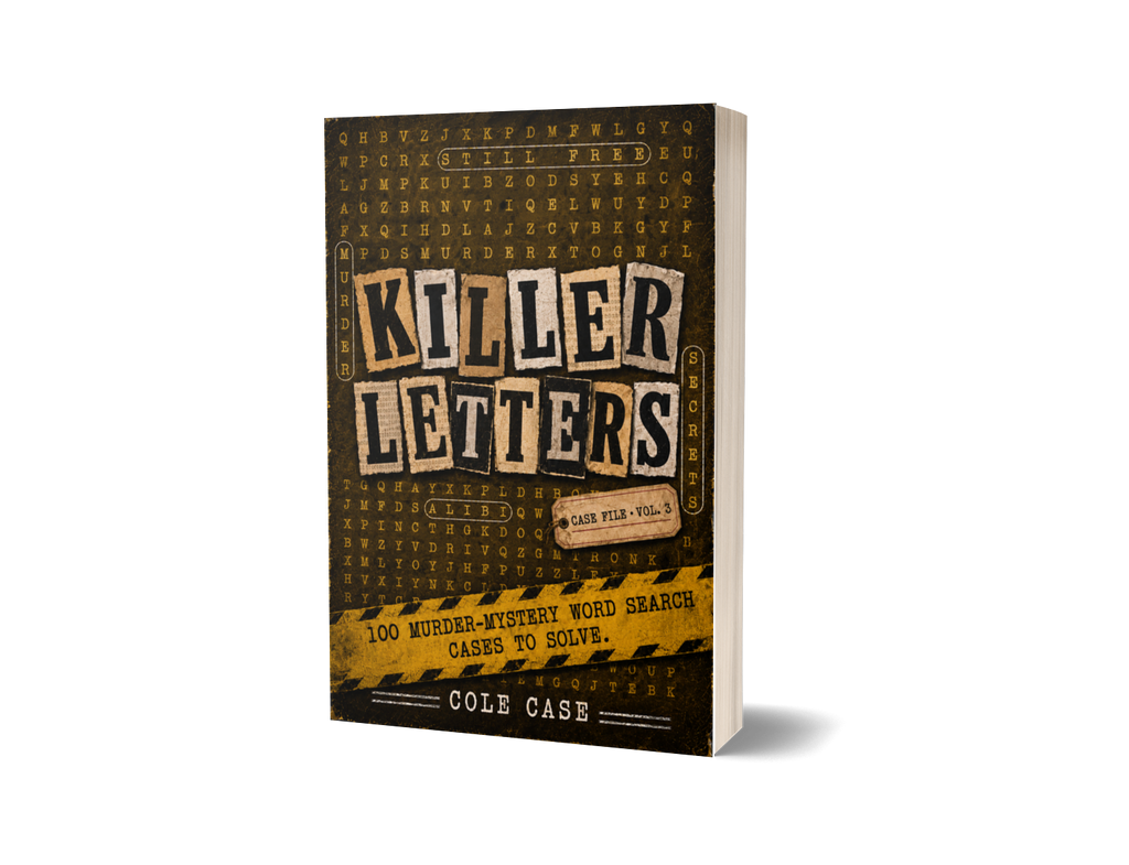 Killer Letters Vol. 3 paperback mockup for PageTurn Puzzles noir mystery word search series