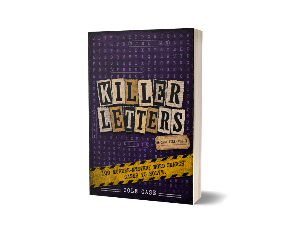 Killer Letters Vol. 4 paperback mockup for PageTurn Puzzles noir mystery word search series