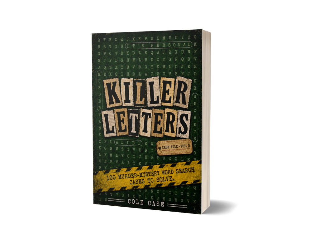 Killer Letters Vol. 5 paperback mockup for PageTurn Puzzles noir mystery word search series