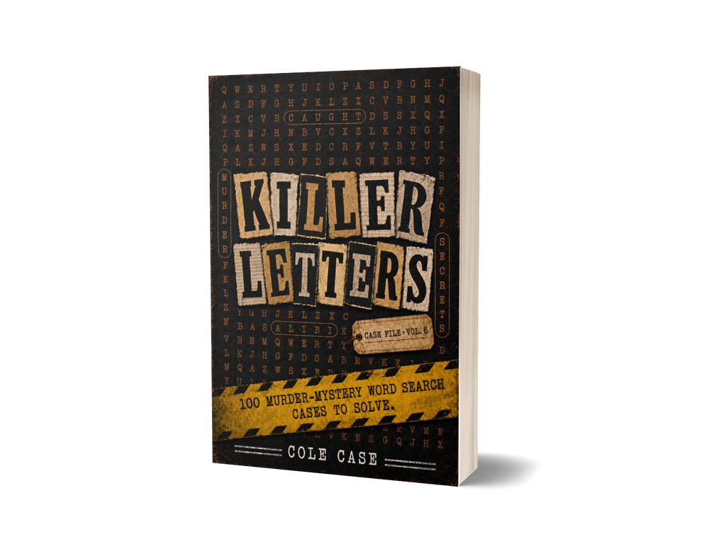 Killer Letters Vol. 6 paperback mockup for PageTurn Puzzles noir mystery word search series