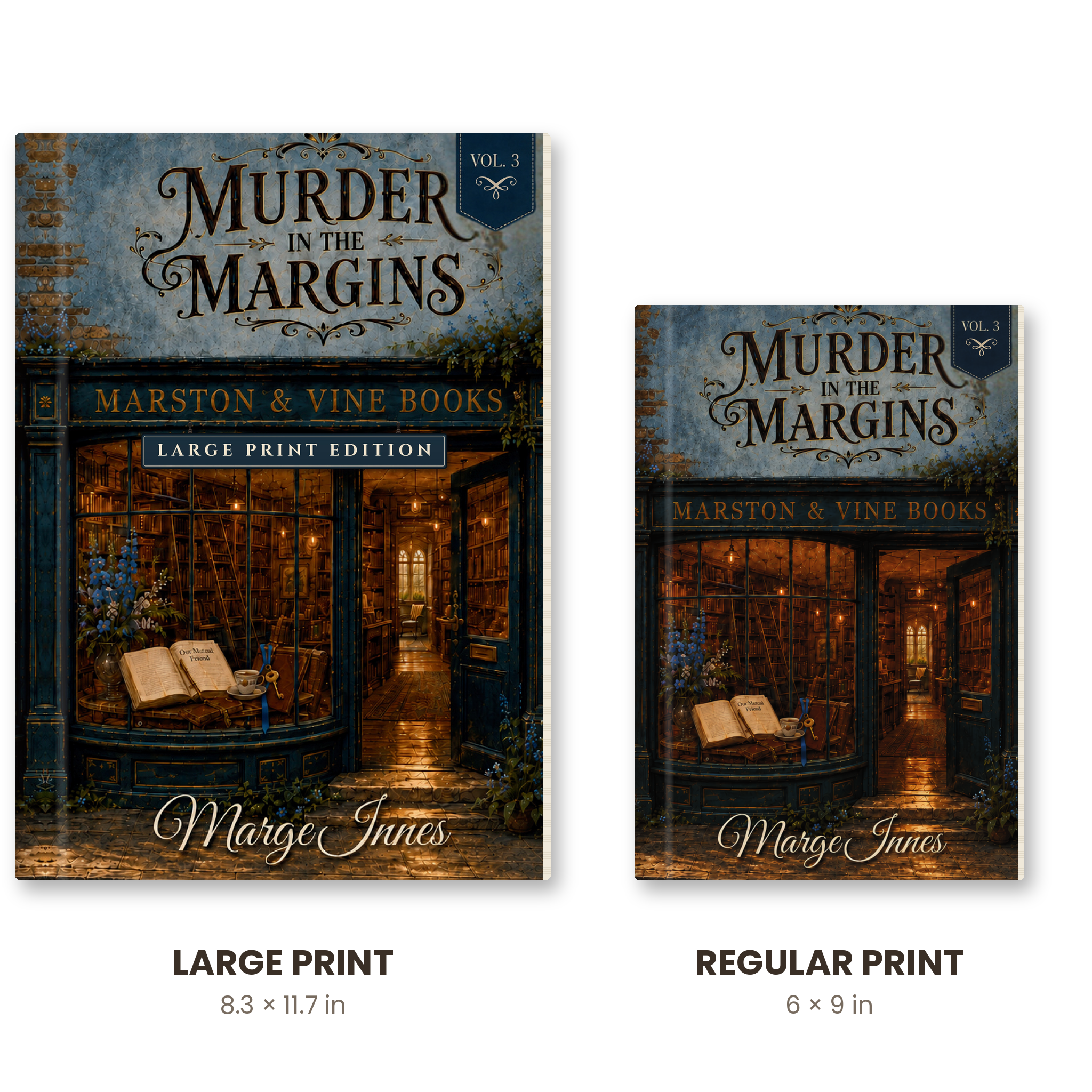 Murder in the Margins Vol. 3 — Large Print vs Regular Print size comparison