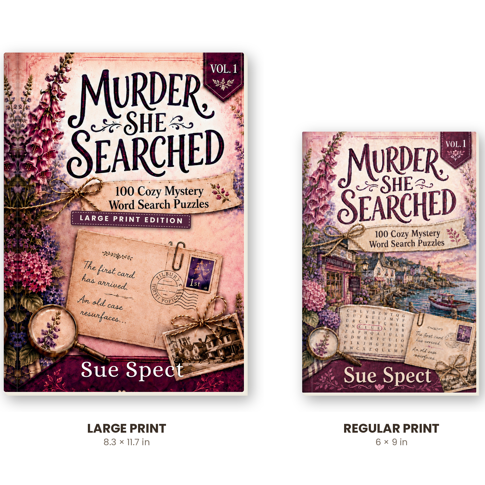 Murder, She Searched Vol. 1 Large Print edition size comparison with regular 6x9 paperback