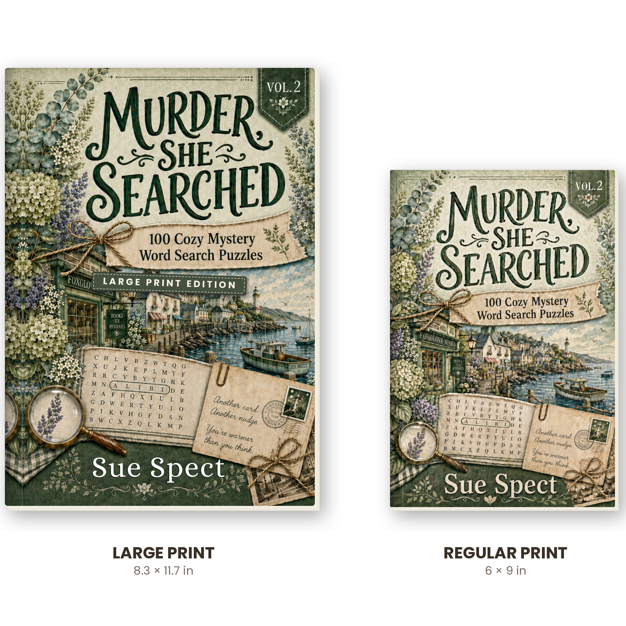 Murder, She Searched Vol. 2 Large Print edition size comparison with regular 6x9 paperback