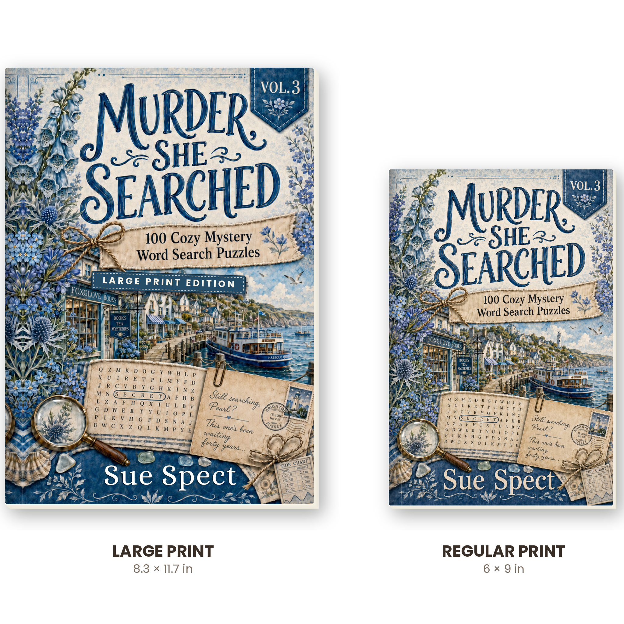Murder, She Searched Vol. 3 Large Print edition size comparison with regular 6x9 paperback