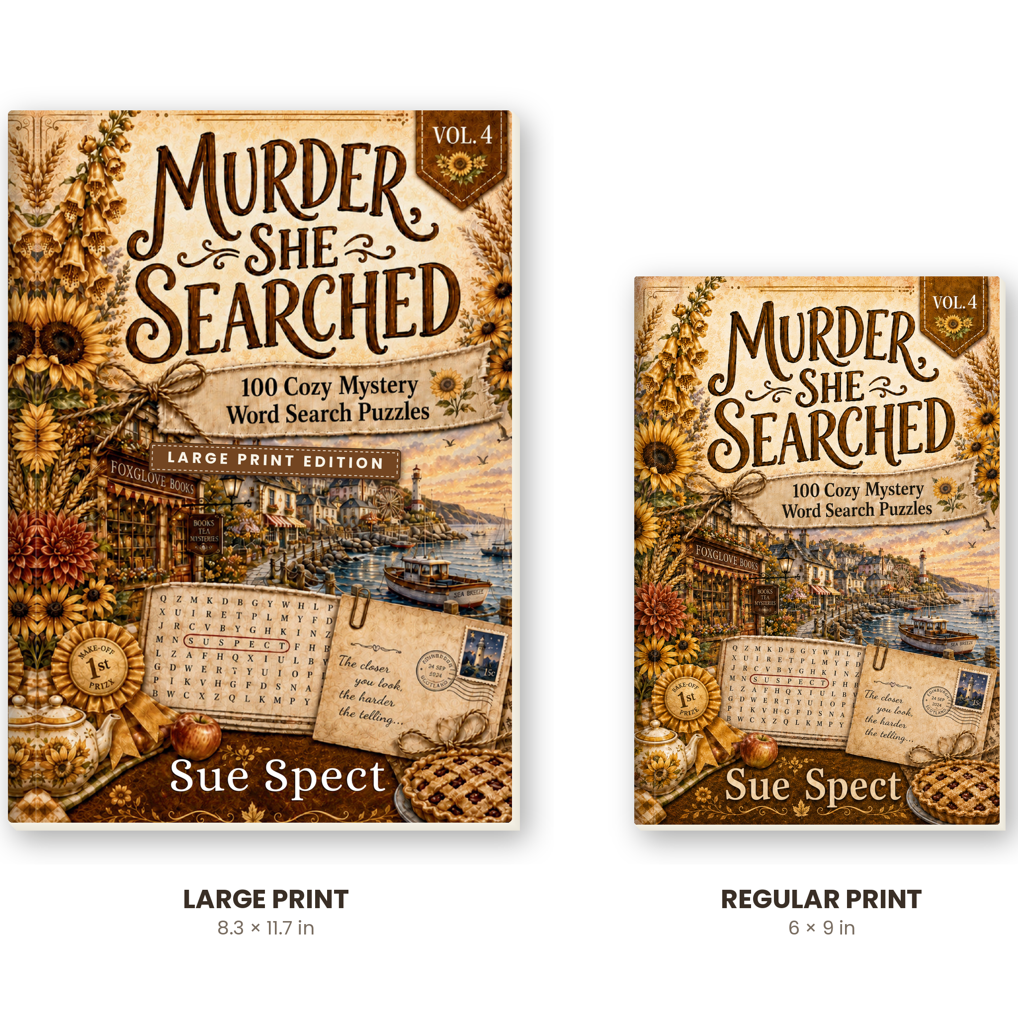Murder, She Searched Vol. 4 Large Print edition size comparison with regular 6x9 paperback