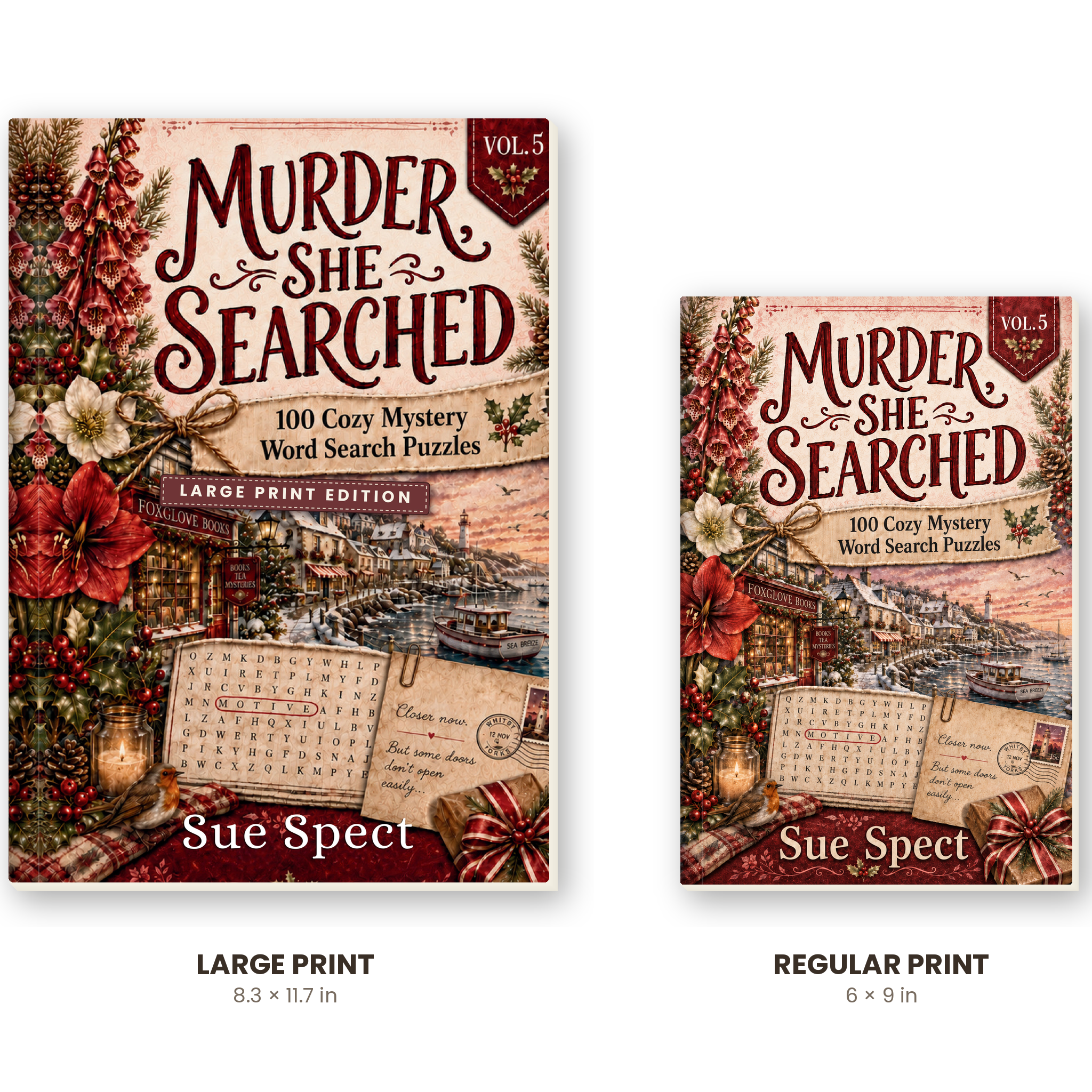 Murder, She Searched Vol. 5 Large Print edition size comparison with regular 6x9 paperback