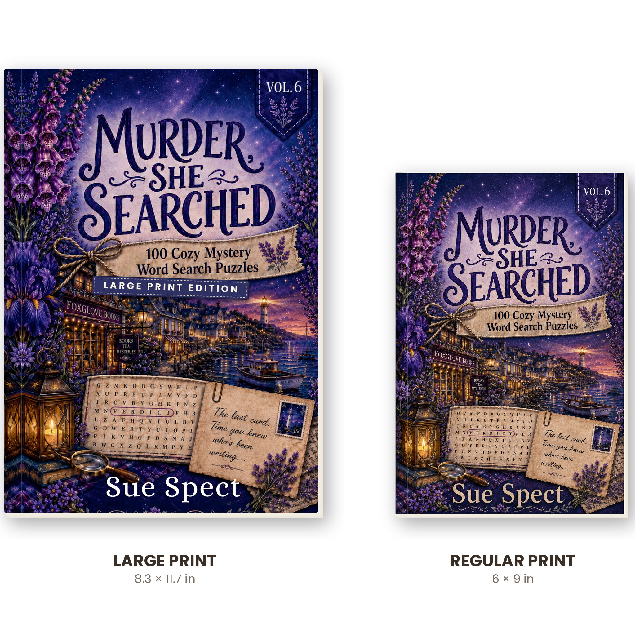 Murder, She Searched Vol. 6 Large Print edition size comparison with regular 6x9 paperback