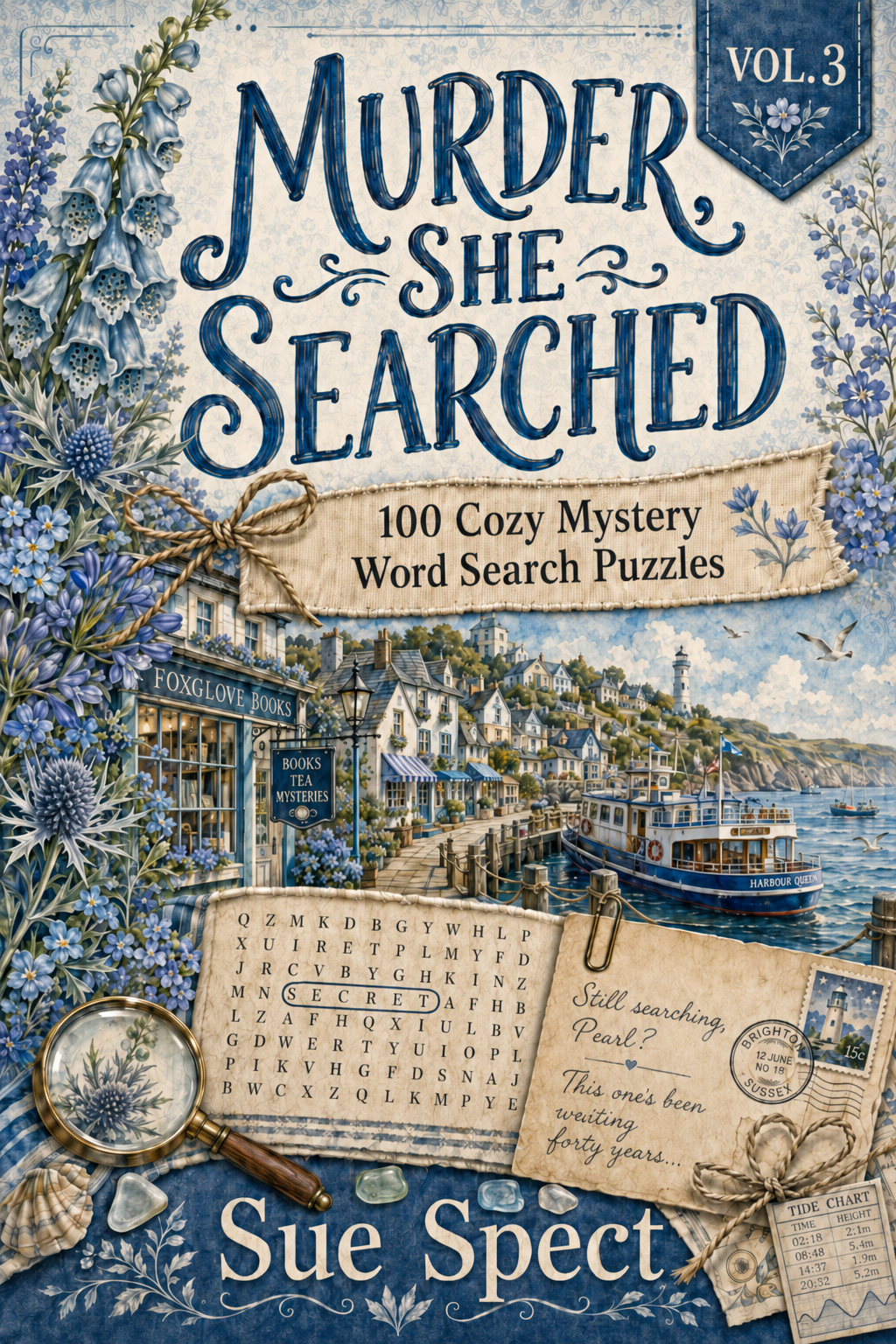 Murder, She Searched Vol. 3 paperback cover for a 100 cozy murder mystery word search cases to solve